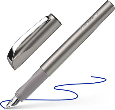 Schneider Ceod Shiny 168621 - Pluma estilográfica para diestros y zurdos, plumín M, incluye cartucho de tinta azul real, grafito, tamaño mediano